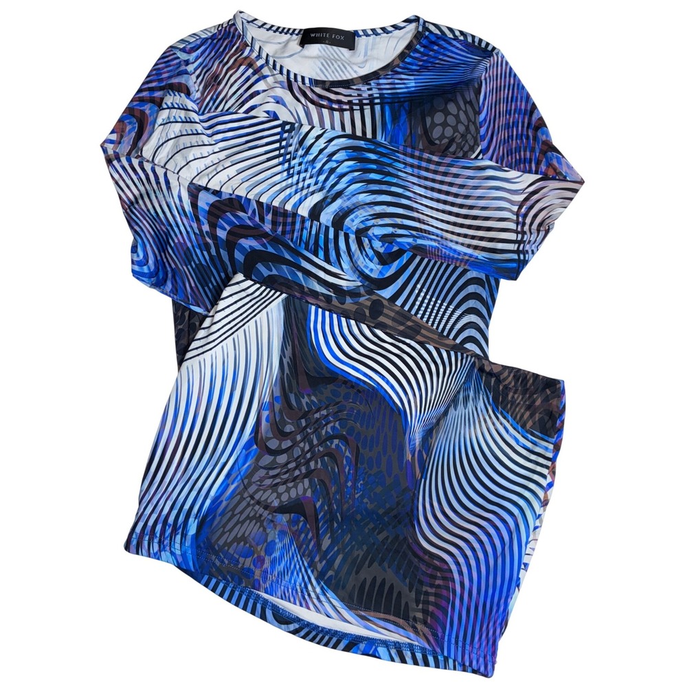 White Fox Boutique Blue Abstract Print Top and Mini Skirt Set Small